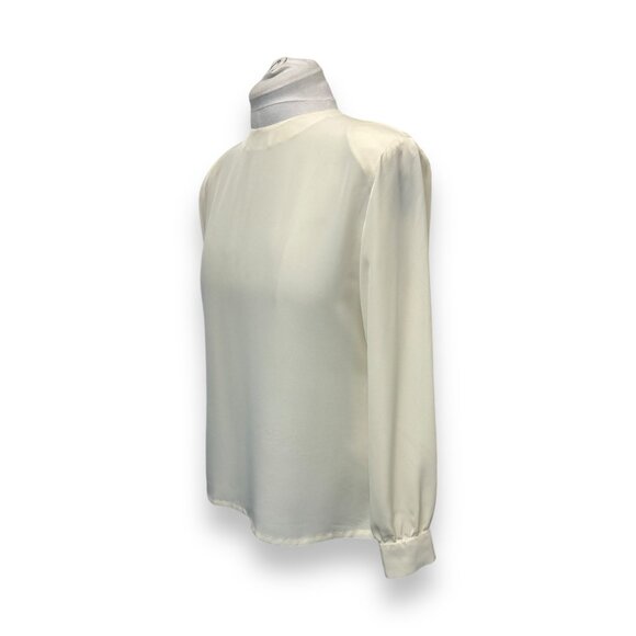 VTG Cream Long Sleeve Dressy Blouse With Back Button Closure & High Neck - Picture 2 of 8